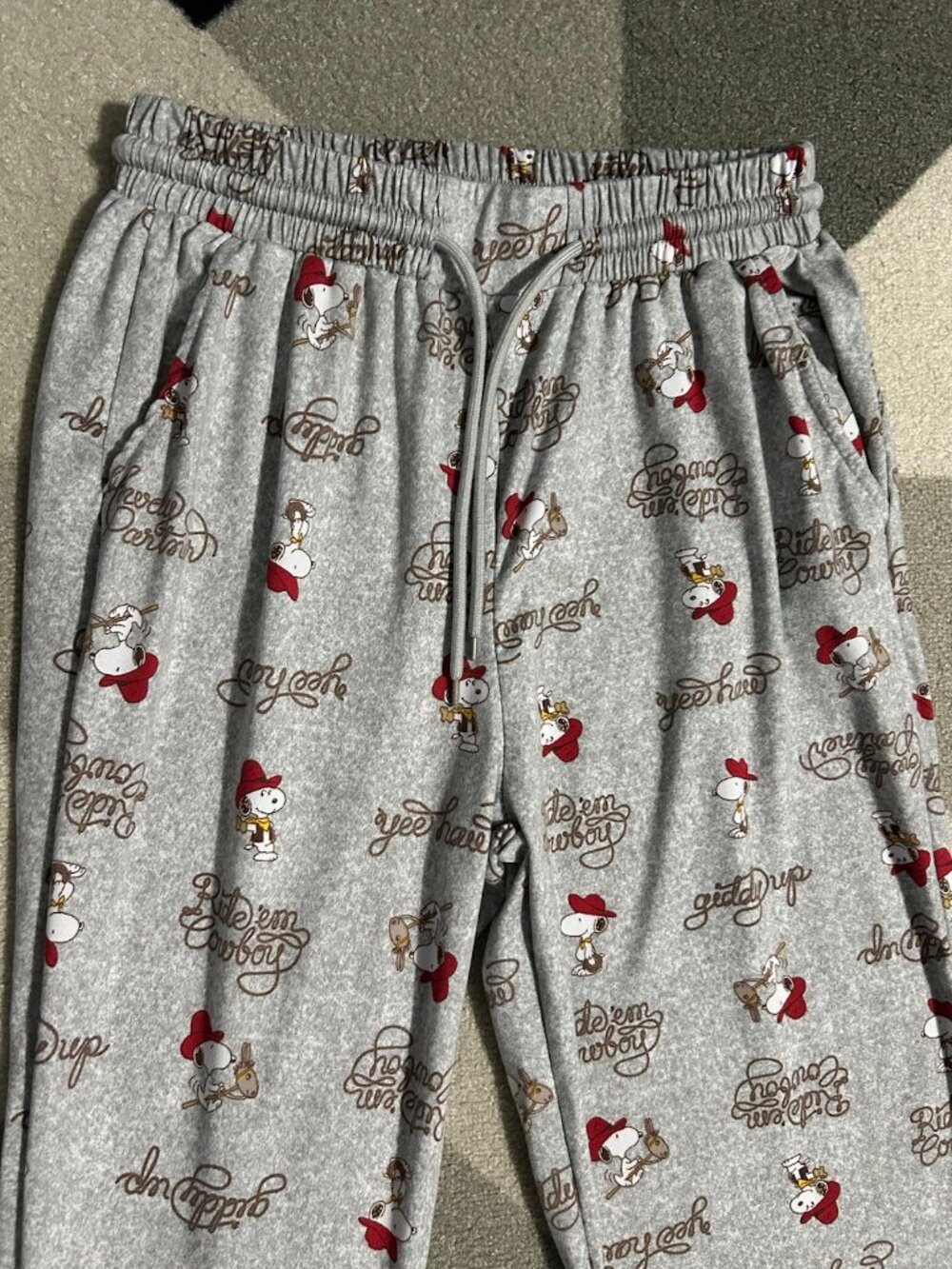 PEANUTS Gray Snoopy Cowboy Soft Pajama Jogger Bottoms/Pants Women's S